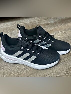adidas Racer TR23 Black Sneakers with Silver Stripes and Light Purple Accents